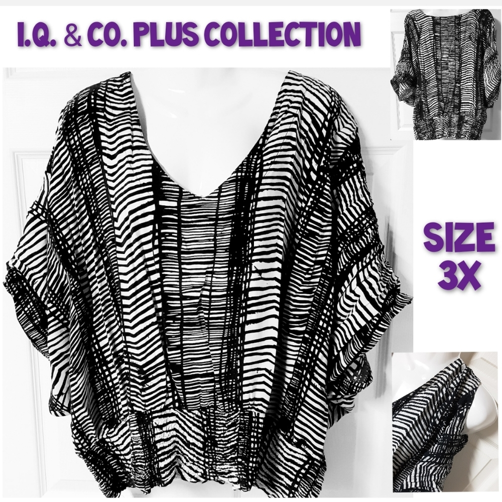 I.Q. & Co. Top Size 3X Stripe Cold Shoulder Dolman EUC - Picture 1 of 13